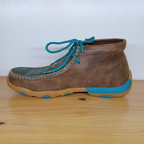 Twisted X Boots Chukka Driving Moccasin Brown Turquoise Diamonds Women's 6.5 M - Picture 7 of 12
